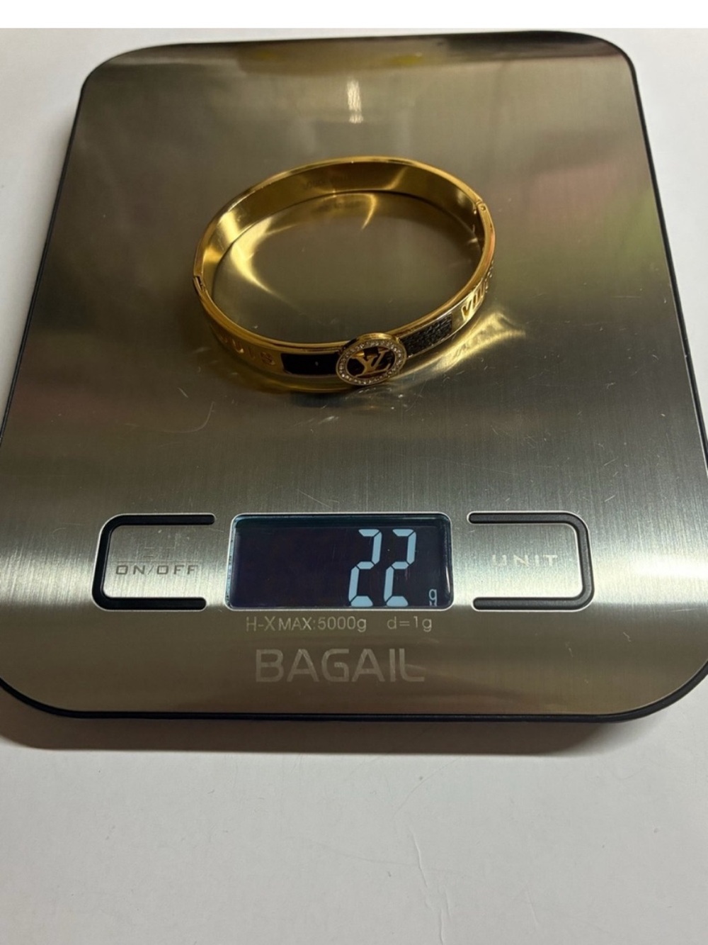 18K Gold and Brown LV Logo Bangle Bracelet - Picture 6 of 8